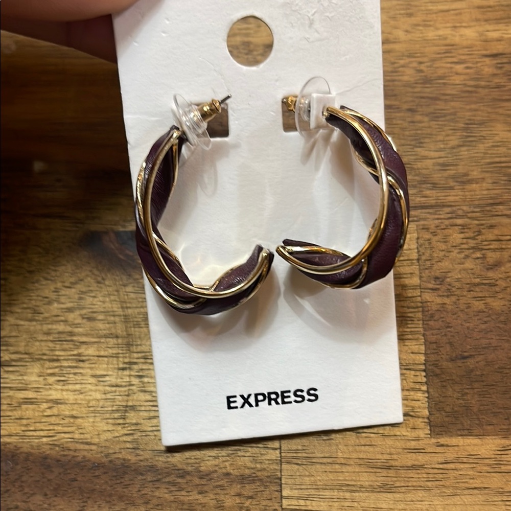 Express Gold and Brown Twisted Hoop Earrings